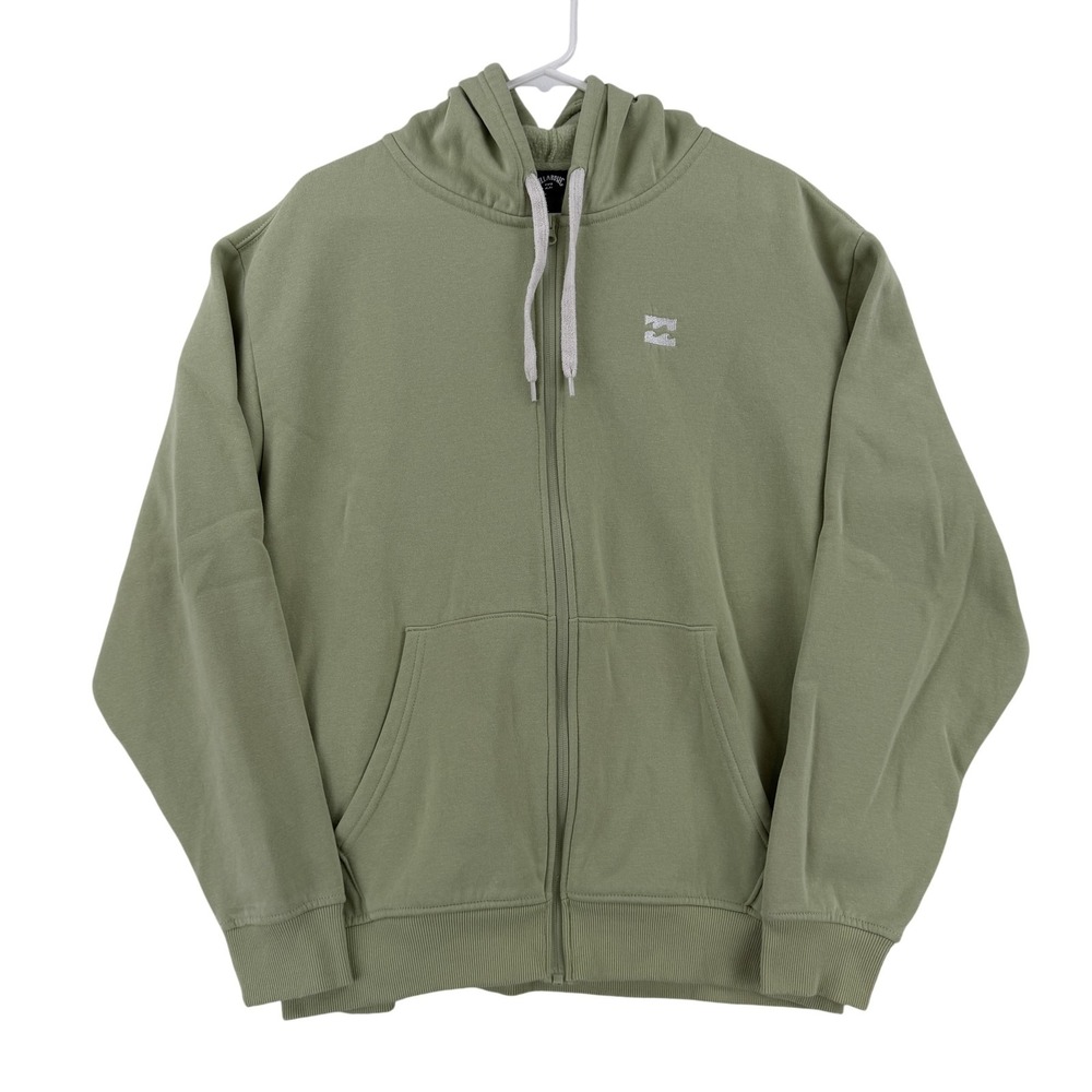 Billabong Hoodie Mens Large Green Full Zip‎ Fleece Kangaroo Pocket Sweatshirt